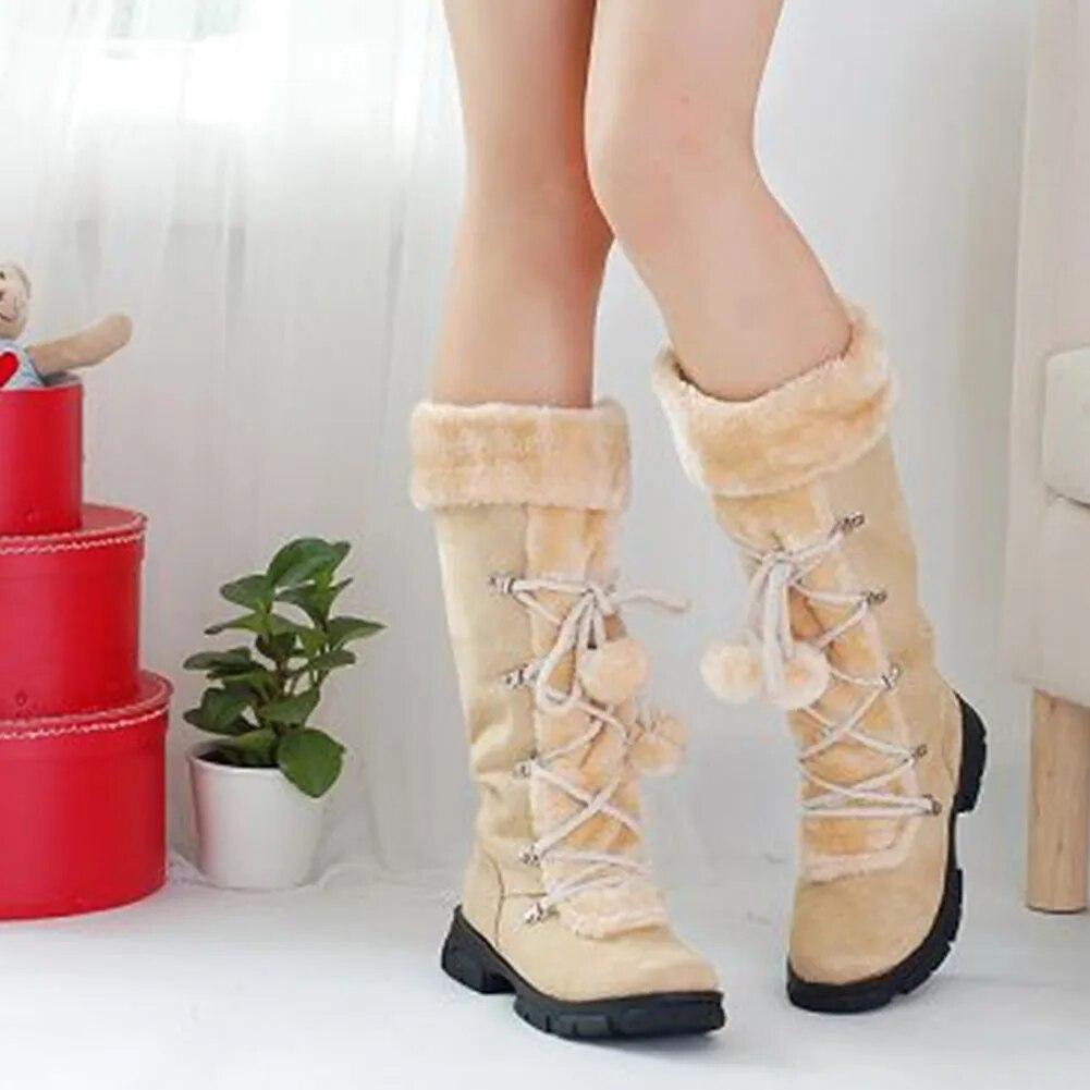 Frauen Pelz Stiefel Damen Winter Schuhe Frau Zipper Casual Knie Stiefel Warm Halten Schnee Stiefel Schwarz Mode Dicke Stiefel 37 beige