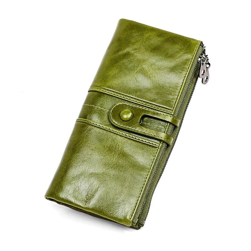 Mode RFID Anti-Diebstahl-Bürste Frauen Brieftaschen Top Schicht Rindsleder Echtes Leder Geld Tasche 2 Falten Damen Geldbörse Multifunktionale lange Kleingeld Taschen hellgrüne