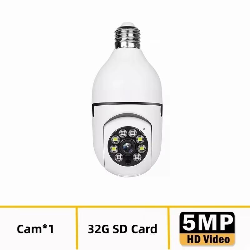 5MP E27 Glühbirnenüberwachung 4-fach digitaler Zoom Kamera 2,4G 5G WiFi Kabellose Babyphone-Kameras AI Tracking Home Farb-Nachtsicht-CCTV-Kamera 2.4&5G Add 32G Card weiß