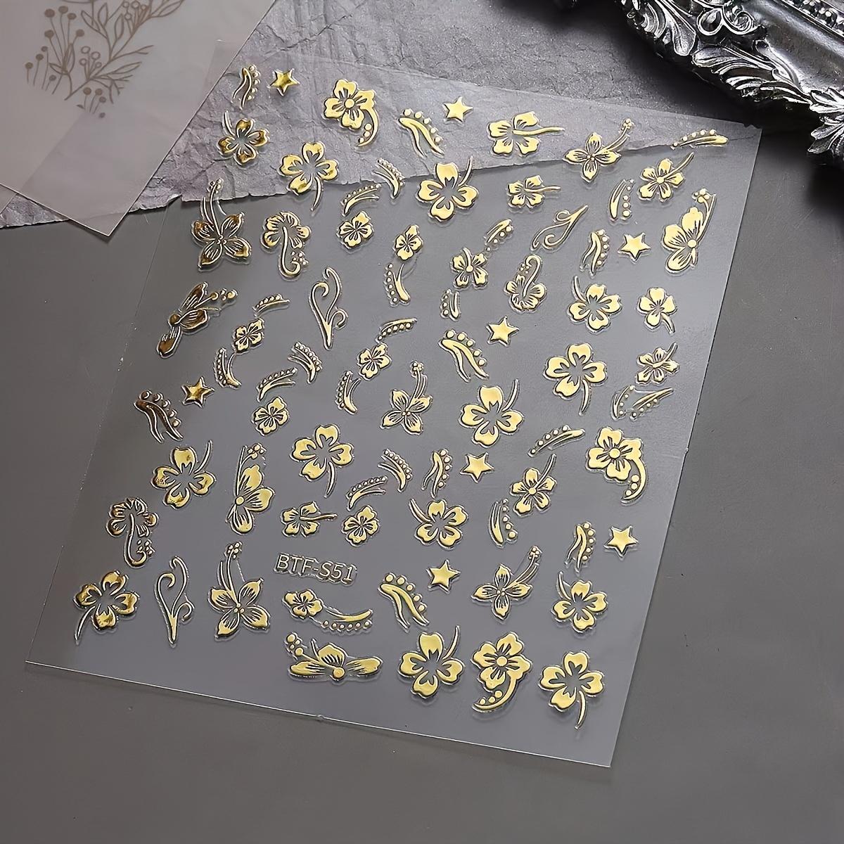 1 Blatt Selbstklebende Bronzefarbene Florale Nailart-Sticker Abziehbilder für Frauen Nailart-Zubehör Nagelsticker für Nailart, Partyzubehör