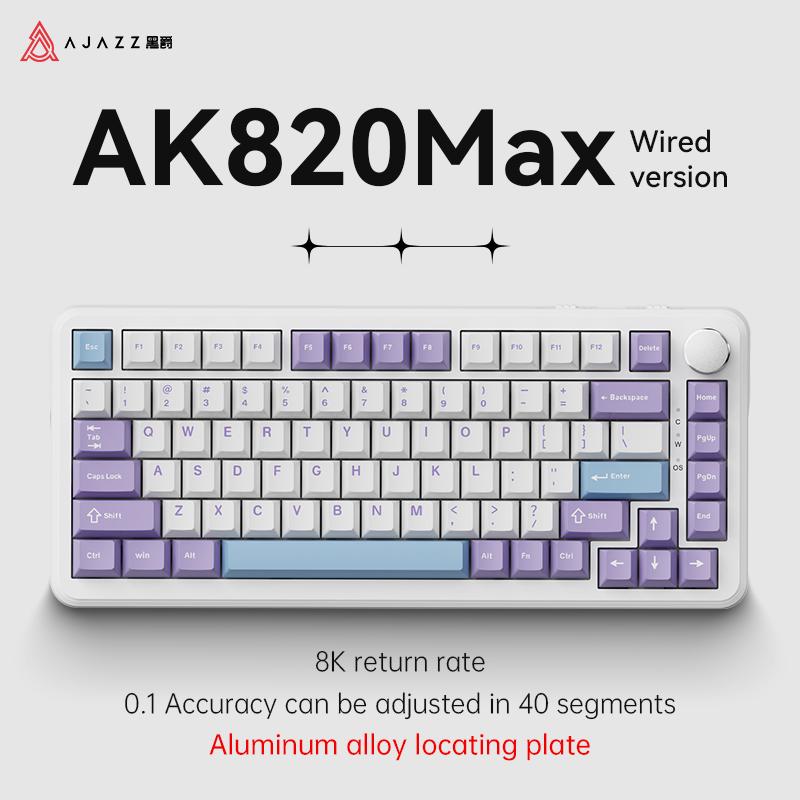 Ajazz AK820 MAX Magnetische Welle Aluminium Edition Gaming Tastatur Triple Modus Drahtlose Bluetooth Gaming violett/weiß