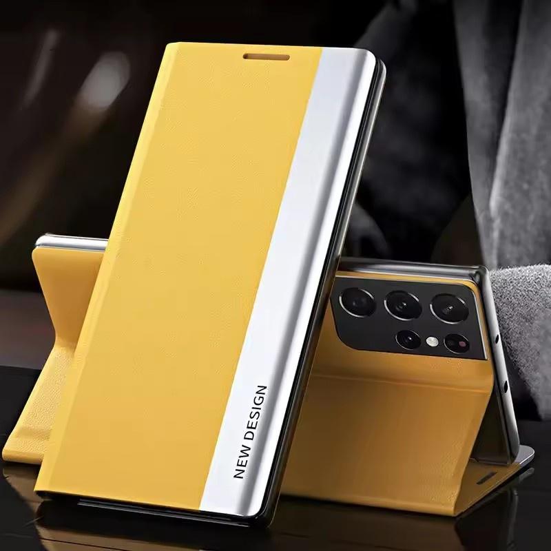 Luxus Leder Flip Case Für Samsung Galaxy S25 S24 S23 S22 S21 S20 Ultra Plus S23 S21 S24 FE Note 20 Ultra Ständer Hülle Samsung S21 gelb
