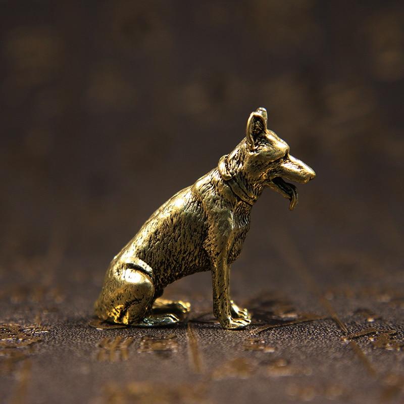Messing Lucky Fortune Dog Home Dekoration Kleine Ornamente Kleiner Welpe Bronze Chinesische Desktop Kleine Figuren Kupfer Wolf Tee Haustiere