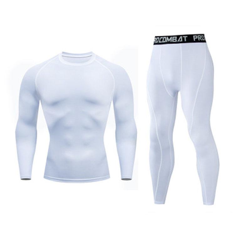 2 Stück Herren Kompressions Sportbekleidung Anzug GYM Tight Sport Yoga Sets Workout Jogging Fitness Kleidung Trainingsanzug Hosen Sportlich L weiß
