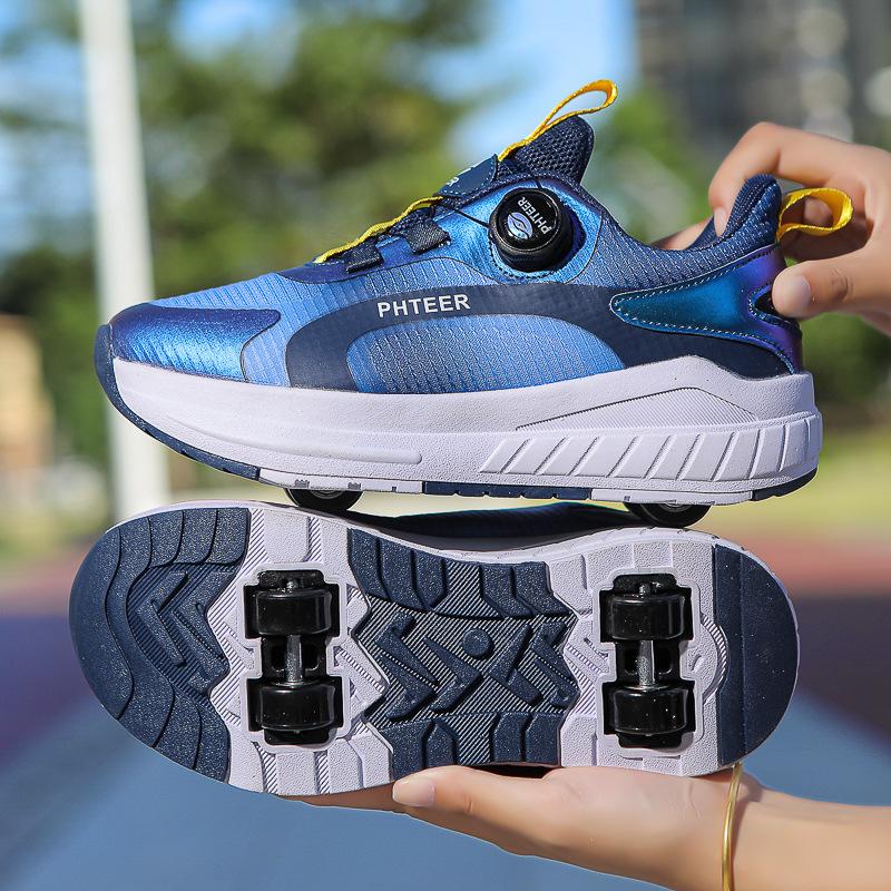 Rollschuhe Kinder Schlittschuhe Drehbare Knöpfe Sommer Vierradrolle Doppelrad Reihenschuhe mit Rädern 39