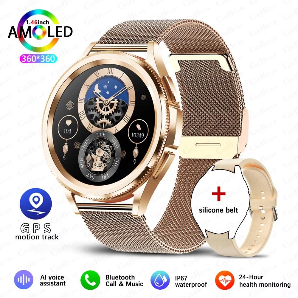 2025 Neue Uhr 6 Smartwatch AMOLED Always On Display Bluetooth-Anruf GPS NFC Smartwatch Herren Damengesundheit für Android IOS mesh belt gold