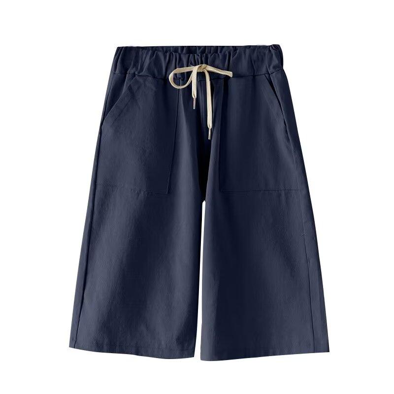 M-8XL Übergroße Shorts für Damen, lässige Shorts aus Baumwolle mit Kordelzug in der Taille, lockere Taschen, Sommer-Shorts mit Baggy-Unterteil 7XL navy blau