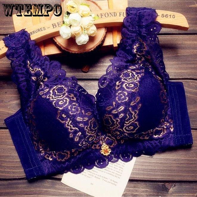 BH ohne Stahlring Tanktop-Typ Raffung zum Sammeln der Seitenbrust nach oben zur Unterstützung kleiner Brust dicke Schale dünn sexy Damenunterwäsche-Set BH 80C blau