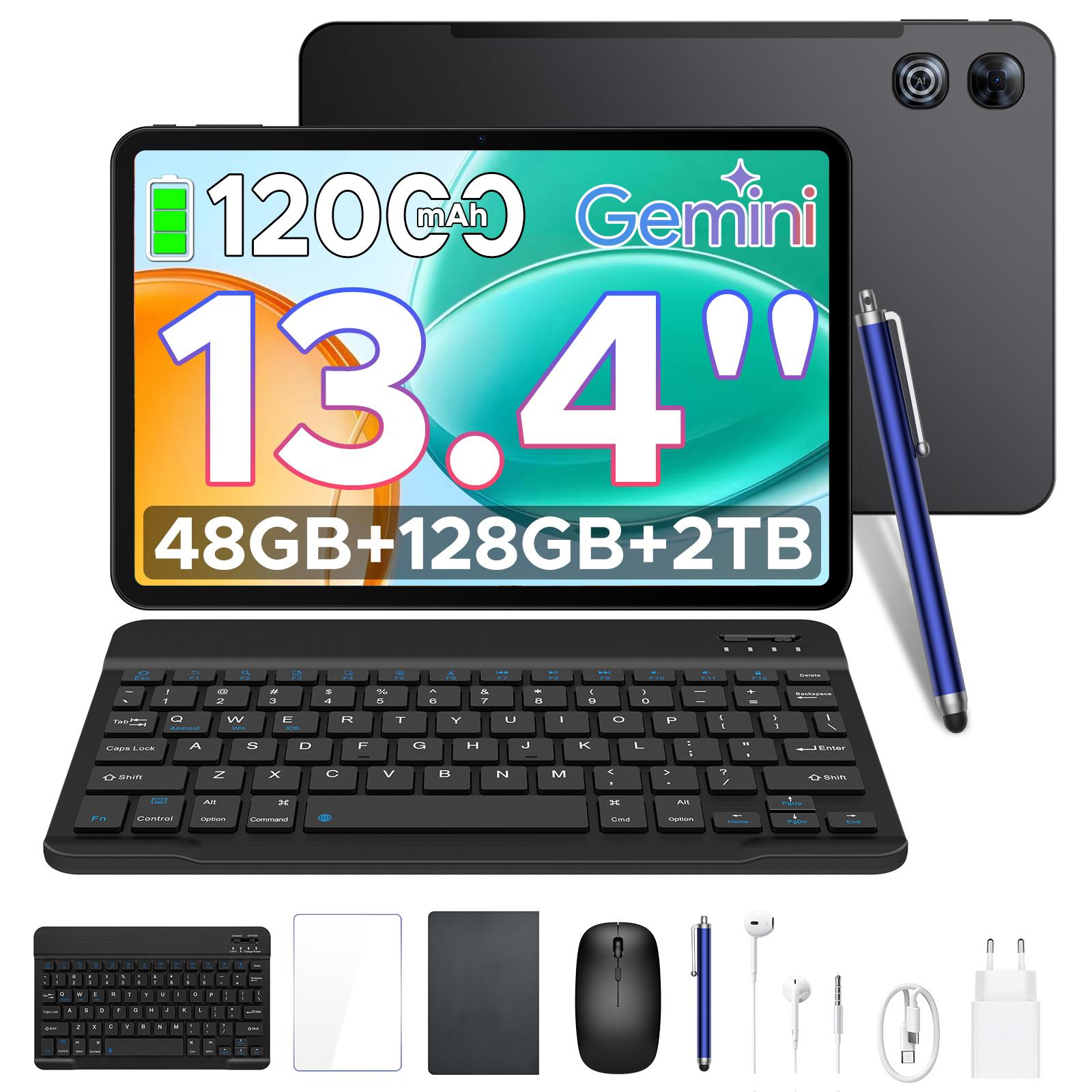 POCKAM P13 Tablets, 13,4 Zoll 2,4K 120Hz Android 16, 48GB+128GB, 12000mAh, Widevine L1, Doppellautsprecher, Tablet mit Tastatur & Stifteetui schwarz