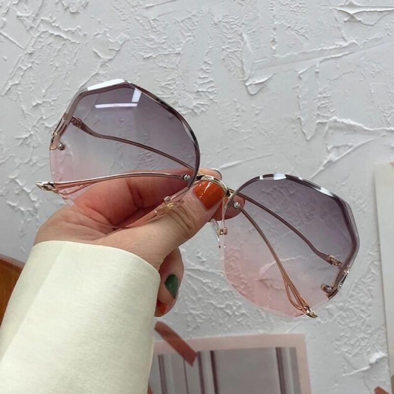 Randlose Sonnenbrille mit Polygon-Metallrahmen, modisch, beliebt, für Damen und Herren, große runde Sonnenbrille für Damen, Oculos-Sonnenbrille mit Farbverlauf 6