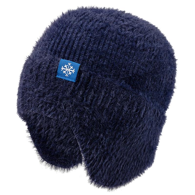 Neue Frauen Candy Farben Earflap Winter Hut Mode Faux Pelz Gestrickte Hut Kpop Stil Weichen Beanie Hüte Weibliche Streetwear Kappe 54cm-58cm navy blau
