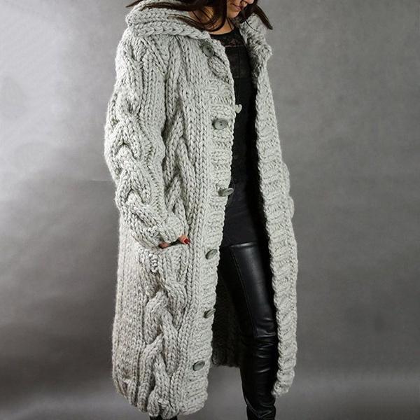 Damen Herbst Winter Langarm Strickjacke Mantel Lässig Streetwear Kapuzenpullover Mantel Plus Größe 5XL M gray