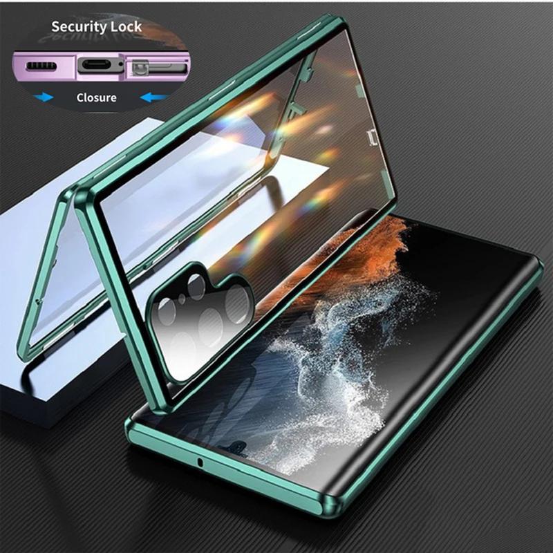 360° Metall Magnetische Hülle Für Samsung S26 Ultra S25 S24 S23 Plus Doppelseitige Ultra HD Kratzfeste Glas Displayschutz Hülle Galaxy S22 Ultra 5G grün