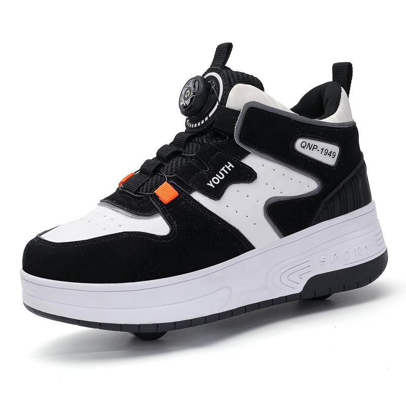 Rollschuhe für Jungen und Jugendliche, abnehmbare flache Schuhe mit Schlepprädern, Rollschuhe für Mädchen, Turnschuhe für Kinder 38 weiß/schwarz