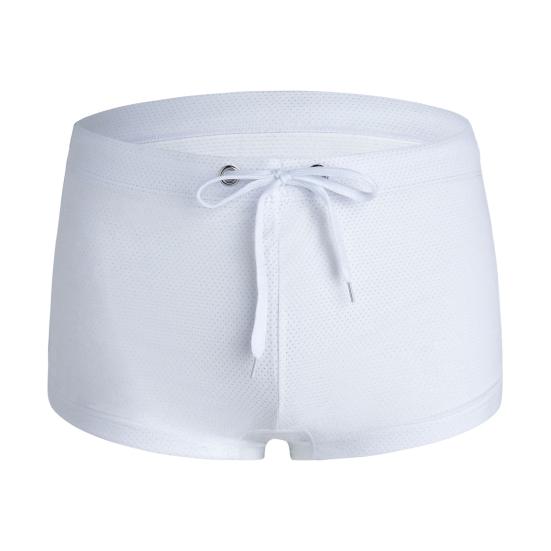 Sommer Männer Badeshorts Low-rise Einfarbig Strand Enge Badehose mit Taille Krawatte Badeanzug Sport Surf Shorts Badehose L weiß