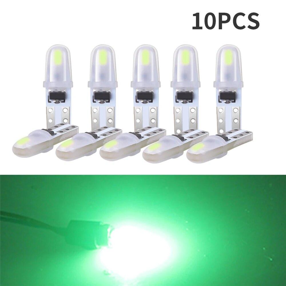 10Pcs T5 Auto Led-lampen Dashboard Lichter 3014 2SMD LED Licht 12V Auto Innen Licht Auto Side Wedge instrument Gauge Lampe Lampen grün