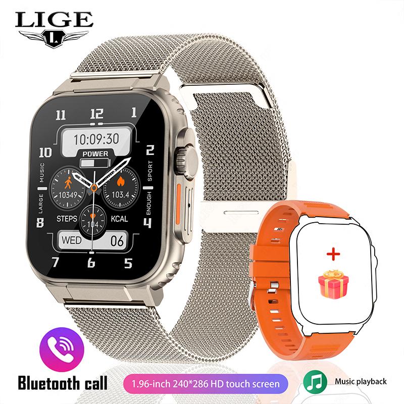LIGE Aufnahmefunktion SIRI Dial Smart Watch 600MAH Großer Akku TWS Music 100+ Sportuhr True Blood Oxygen Smartwatch Herren Mesh belt gold