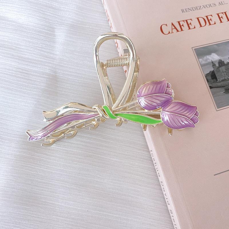 Neue Frauen Metall Haar Klaue Elegante Gold Blumen Haar Clips Haarspange Krabben Stirnband Pferdeschwanz Clip Kopfbedeckung Haar Zubehör Tiara violett