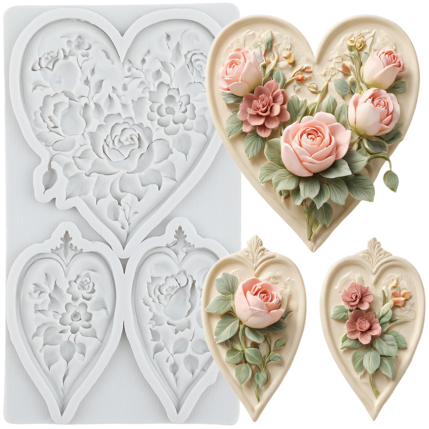 Herz Silikonformen Rosenblume Fondantform Kuchen Dekorationswerkzeuge Cupcake Topper Süßigkeiten Schokolade Gumpaste Form graue