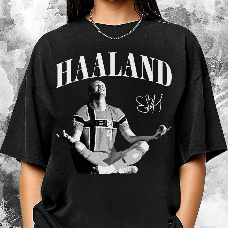 2026 Heißer Verkauf Sommer Trendiges T-Shirt Erling Haaland Norwegen Fußballtrikot, Vintage 90er Sportshirt Retro Fußball Meditation Sublimation M black