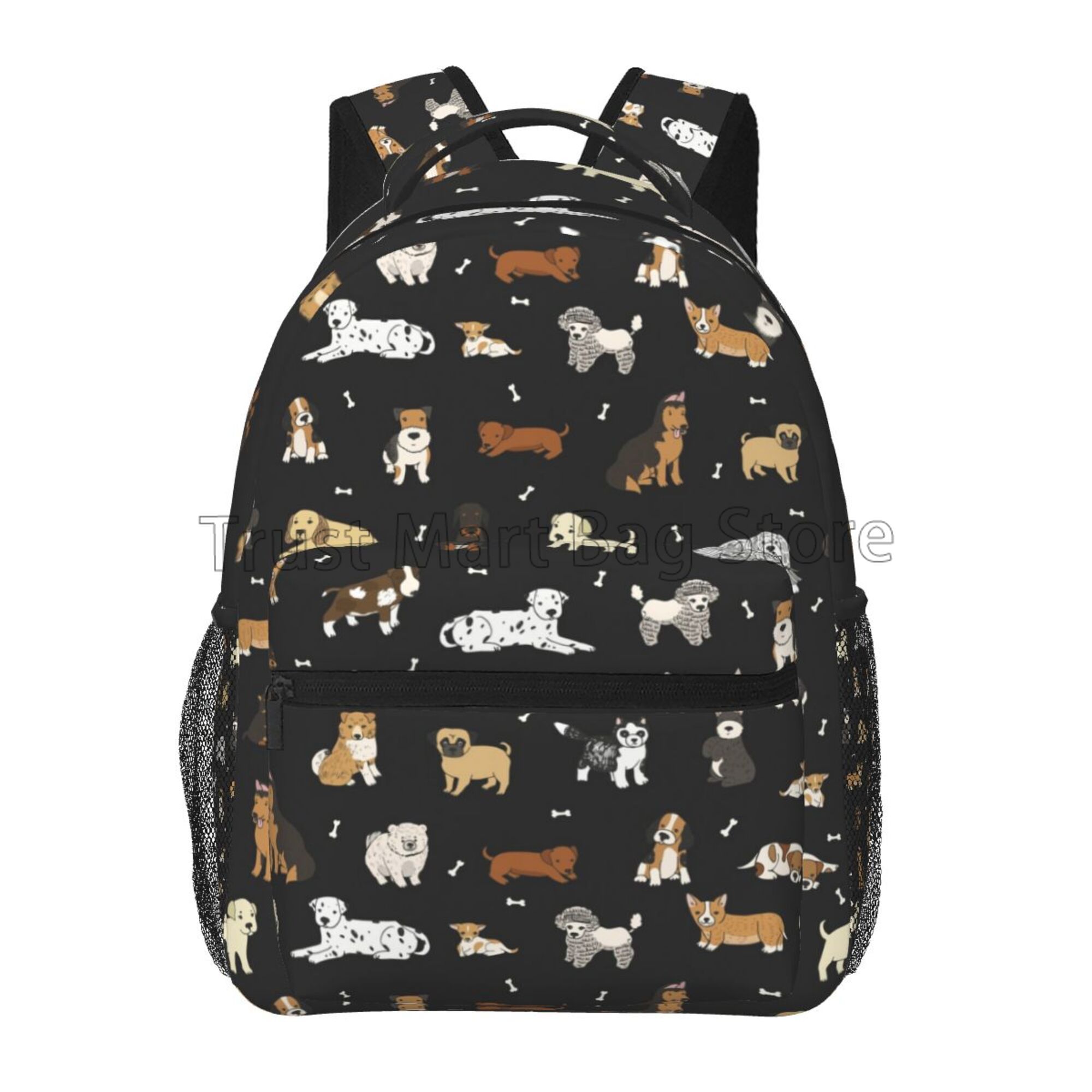 Großer Rucksack mit süßem Doodle-Hunde-Print, Welpen-Tier, für Kinder, Jungen, Mädchen, Studenten, personalisierte Laptop-, iPad-, Tablet-, Reise-, Schultasche