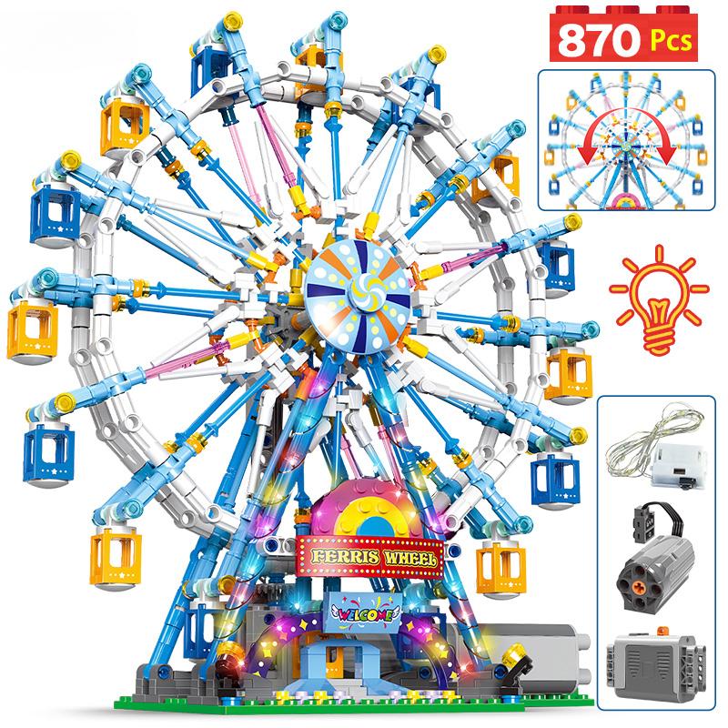 City Friends MOC Rotierendes Riesenrad Bausteine Elektrosteine mit Licht Spielzeug für Kinder Weihnachtsgeschenke Keine Box