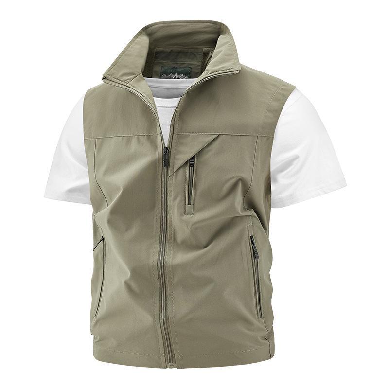 Herren-Sommerweste für Outdoor-Fotografie und Angeln – atmungsaktive Arbeitskleidung mit mehreren Taschen für Männer mittleren Alters und junge Männer 2XL khaki