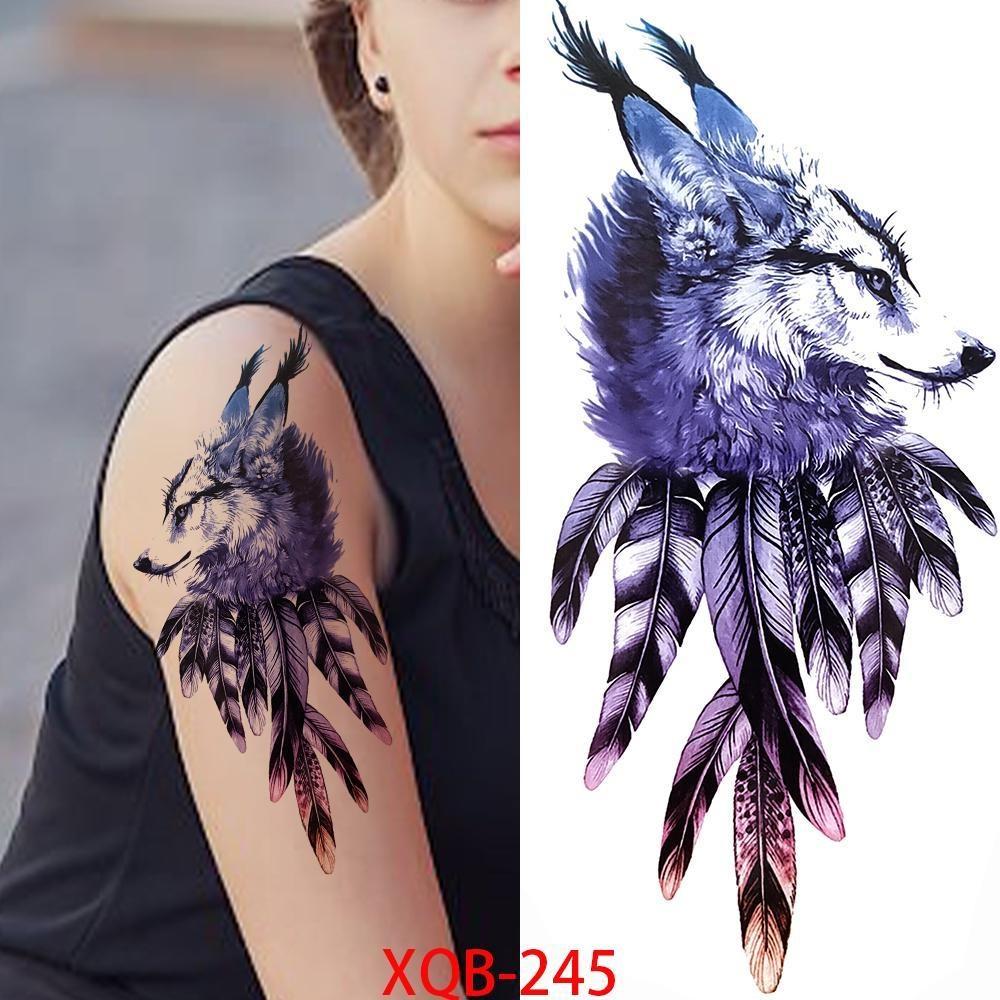 1 STÜCK 210*114 MM Katze Geometrie Schwarz Temporäre Tattoos Für Männer Frauen Schwarzwald Schädel Tiger Wolf Tattoo Aufkleber Böse Teufel Arm Tattoo XQB-245