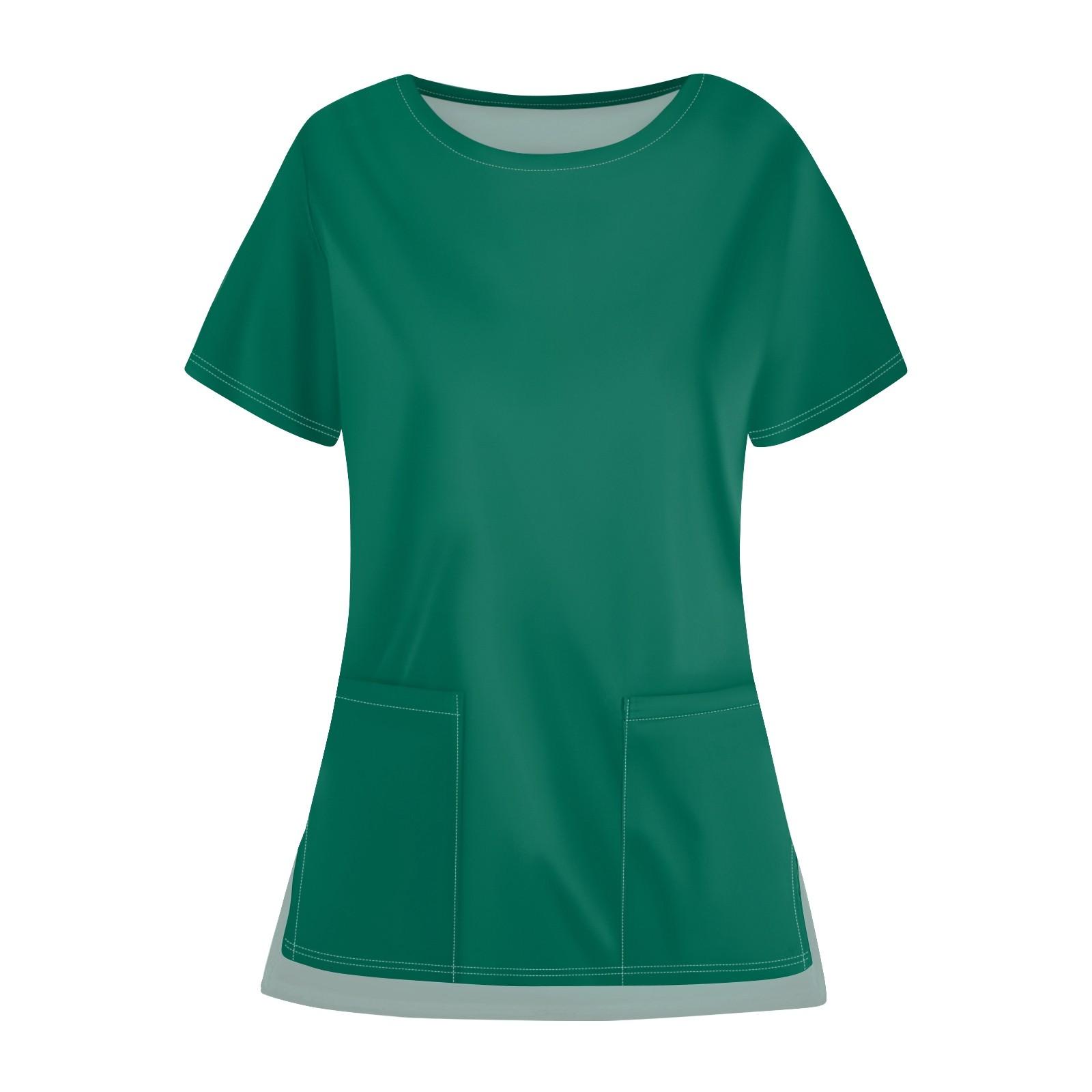 Lässige Damen-Uniform mit Rundhalsausschnitt, einfarbiger Tasche und offenem Saum, schützendes Arbeitsuniform-Oberteil XXXXXL grün