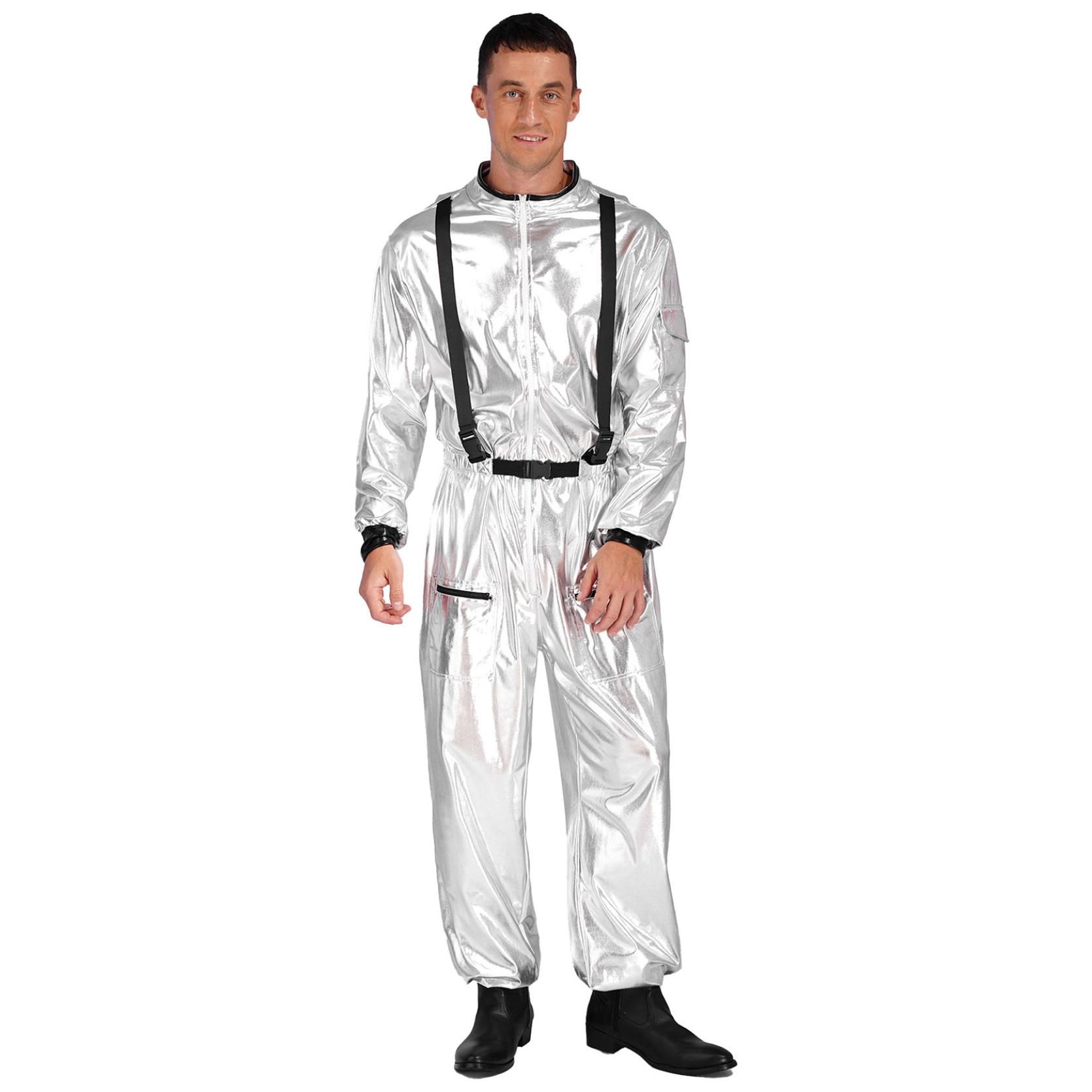 Herren Astronautenkostüm Spaceman Explorer Fluganzug Cosplay Kostüme Halloween Jumpsuits M silber