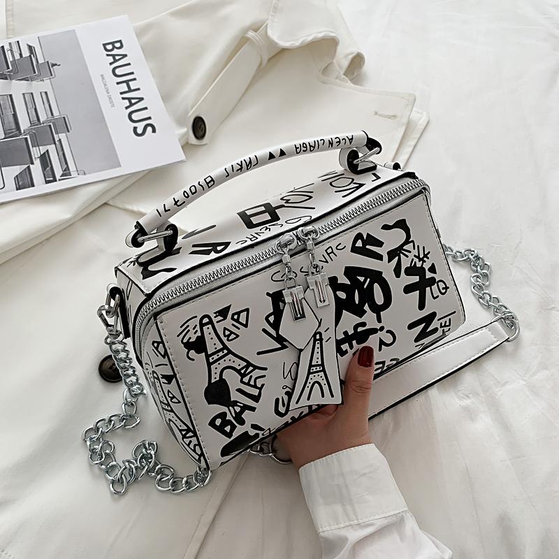 Frauen Graffiti Handtaschen Schultertaschen Frauen Tasche 2024 Luxus Design Frauen Leder Handtaschen und Geldbörse Mode Umhängetaschen Für weiß