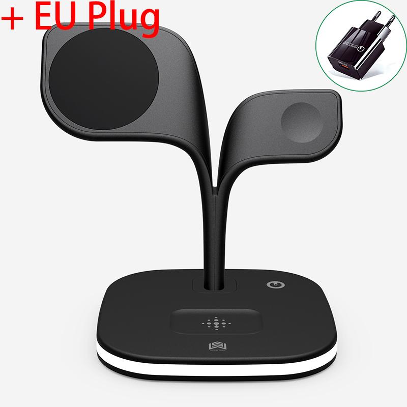 3 In 1 Drahtlose Ladegerät Halter Für Iphone 12 13 14 Pro Max Magnetische Induktion Ladegeräte Station Für Apple uhr Airpods Nacht Lit Black with EU schwarz