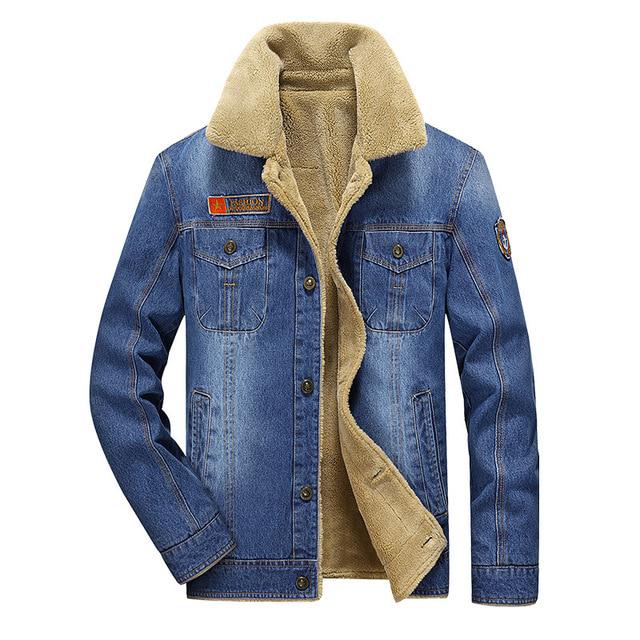 Winter Dicke Fleece Gefüttert Denim Jacken Mode Herren Warme Oberbekleidung S