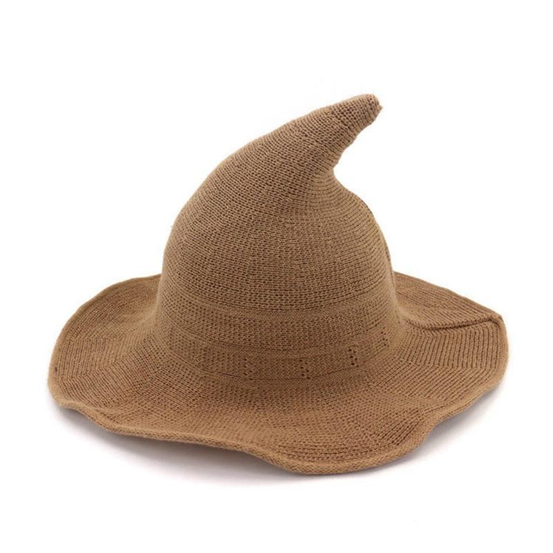 Moderner Hexenhut Strickhut Maskerade Erwachsene Kinder Halloween Hexenhüte Cosplay Kostüm Hut Halloween Zubehör Horror Party Kostüm Dekor khaki