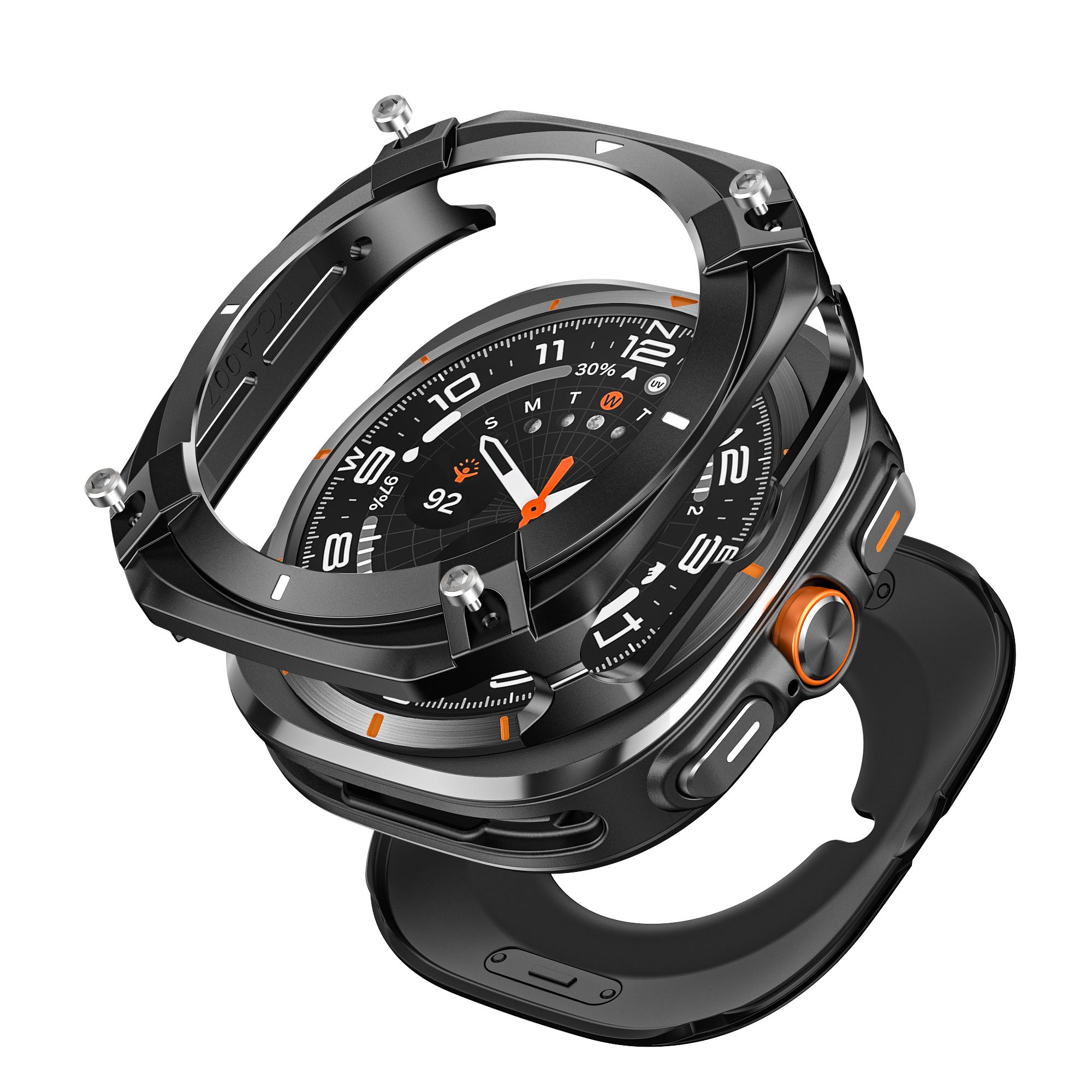 Schutzhülle aus Aluminiumlegierung für Samsung Galaxy Watch Ultra 2024/2025 47mm Herren-Abdeckung für SAMSUNG Galaxy Watch 8 44mm Displayschutz Zubehör For Samsung watch 8 44mm weiß/schwarz