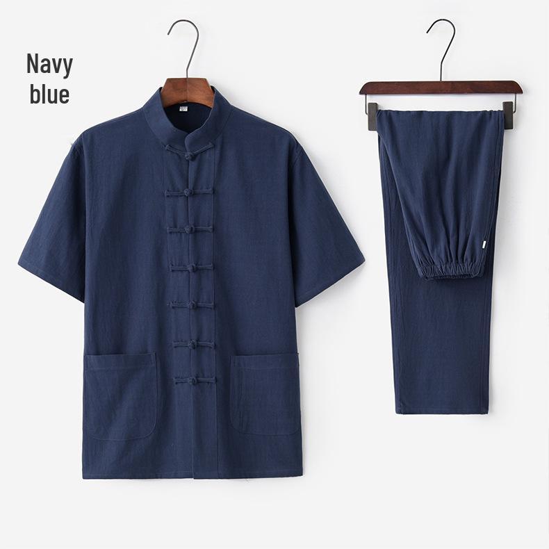 Herren Sommer Baumwolle Leinen Tai Chi Anzug – Kurzarm Tang Anzug Set 185