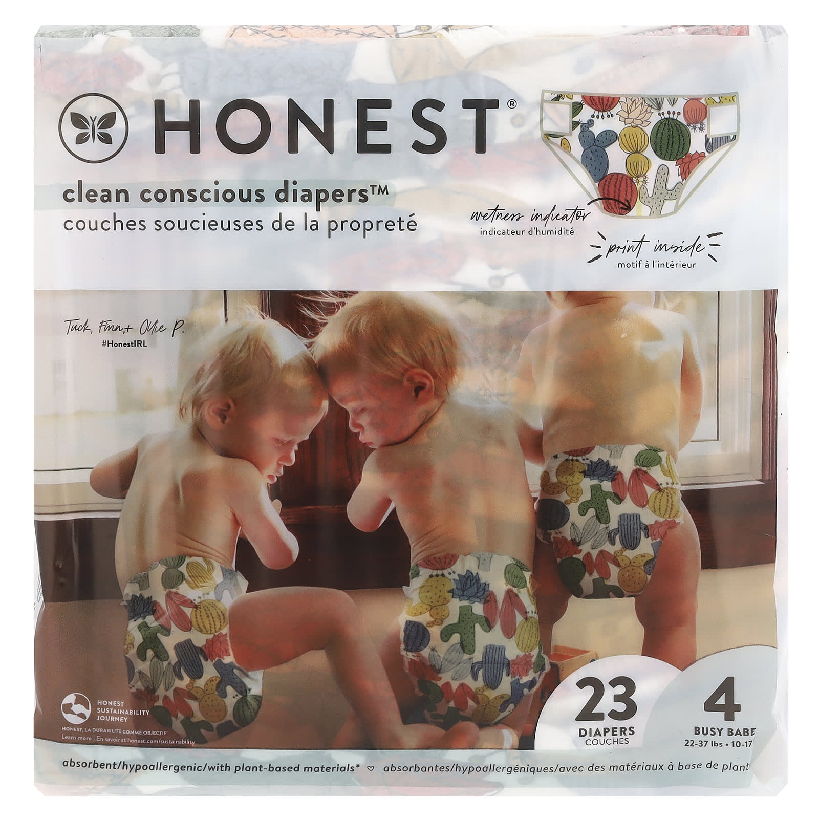 The Honest Company, Clean Conscious Diapers™, Größe 4, 10–17 kg, Cactus Cuties, 23 Windeln