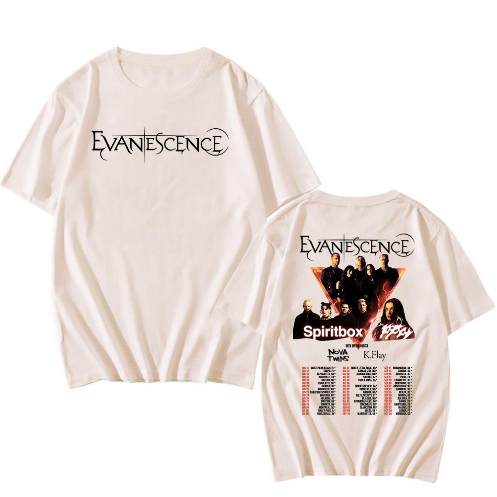 EVANESCENCE Tour 2026 T-Shirt Heavy Metal Mode Unisex Streetwear Männer Frauen Kleidung Hip Hop Baumwolle Herren T-Shirts Druck T-Shirts M beige