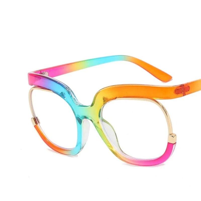 Ins Regenbogenrahmen Mode Retro Runde Anti Blaulicht Damen Brille Vintage Übergroße Bunte Rahmen Klare Brille
