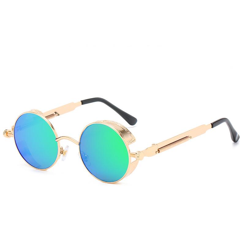 Punk Steam Sonnenbrille für Männer Vintage Brille Unisex klassische runde Rahmen Brille gold/grün
