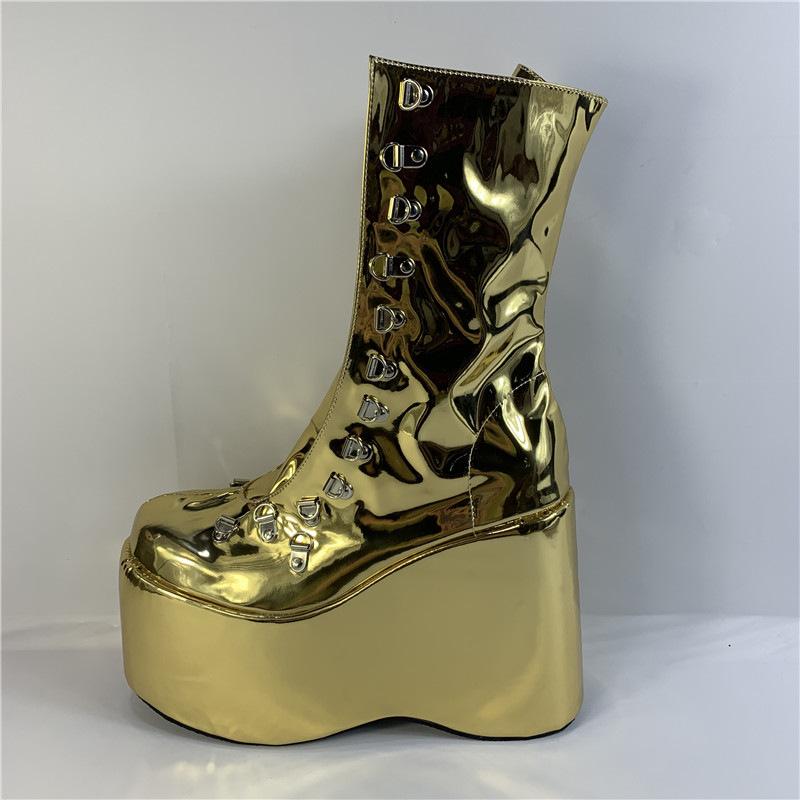 Rosa Lässige Flachboden Wasserdicht Tisch High-Top Spot Niedrigschaft Muffin Schuhe Einfarbig Runde Spitze Einzelne Schuhe Modische Super High Heels YKC 45 gold