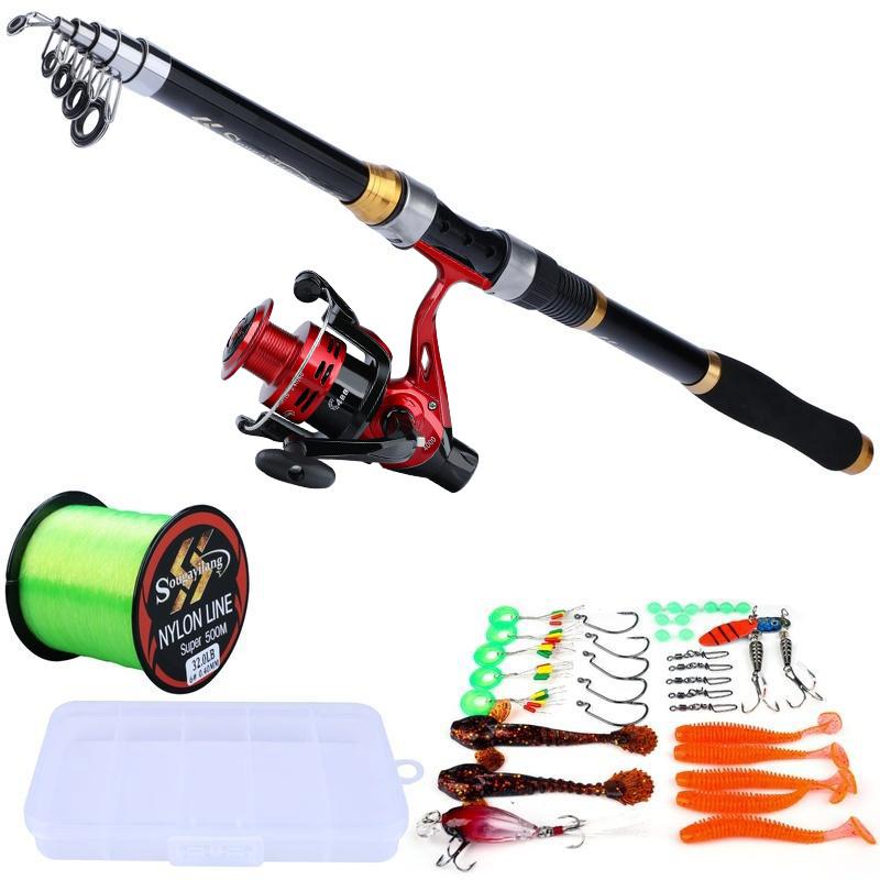 Sougayilang Spinning Angelrute Reel Combos Angelschnur Locken Tragbare Reise Angelrute Rad Angeln Draht Angeln werkzeuge 3.0M Rod&4000 Series Reel rot/schwarz