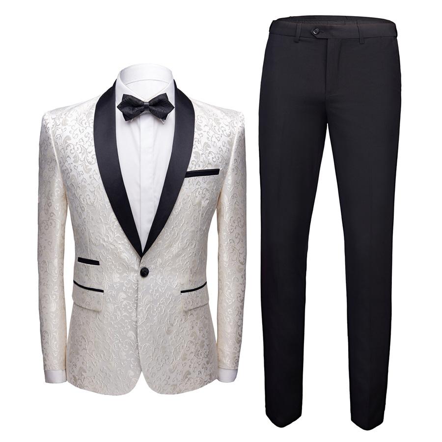 Herrenbekleidung Mode Fancy Anzug Männer Business Casual Hochzeit Bräutigam Anzug Herrenanzüge und Blazer M weiß