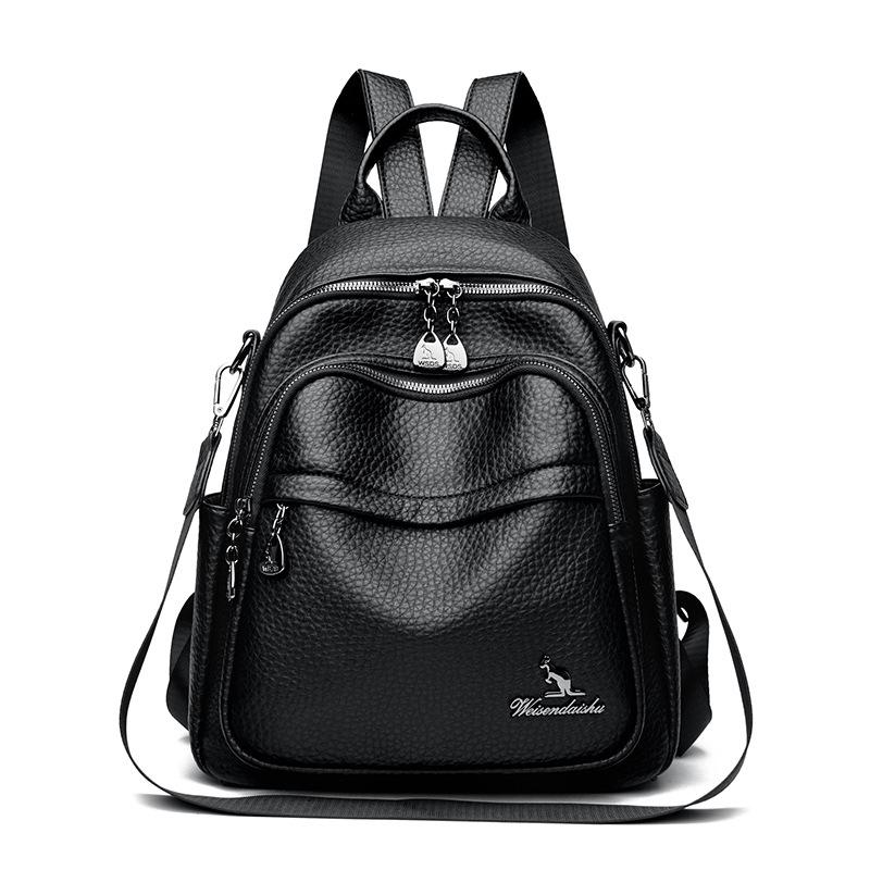 Modischer Rucksack für Damen im Frühling Einfarbig Schwarz Reise-Rucksack Multifunktional Mädchen Schultasche Rucksack black