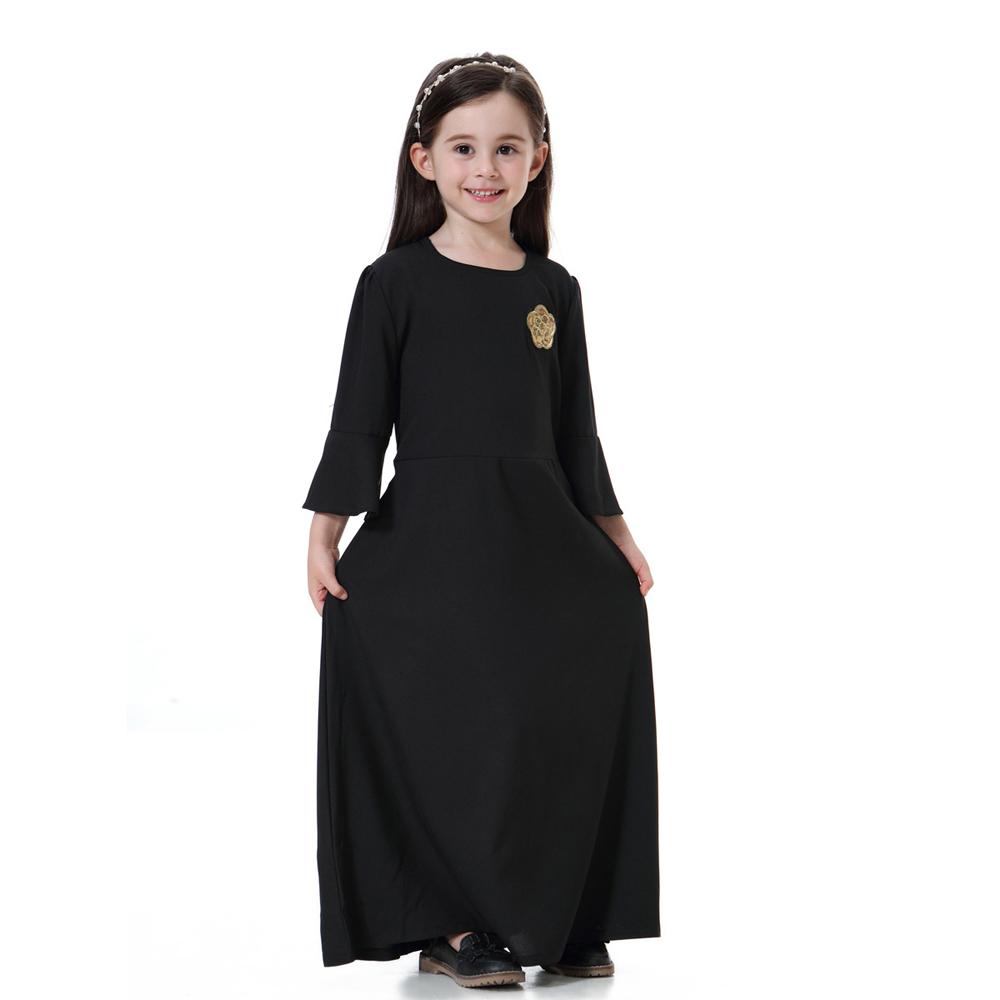 Muslimische Kinder Mädchen Gebetskleid Hijab Abaya Robe Arabisch Dubai Kinder Ramadan Kaftan Kopftuch Islamisches Eid Partykleid Jilbab 90cm schwarz