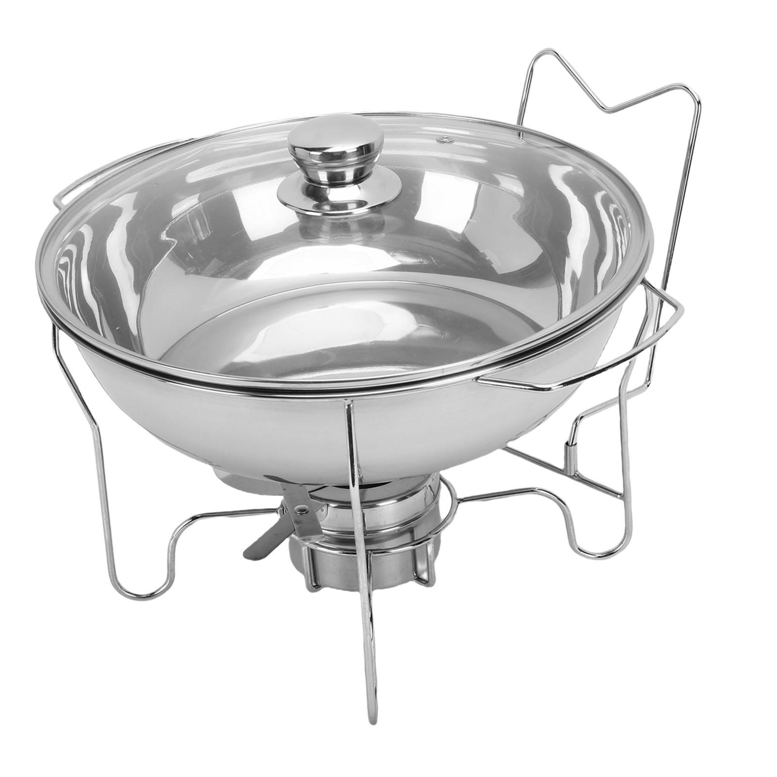 Runde Chafing Dishes für Buffet-Set Edelstahl Buffet Speisenwärmer-Set mit Glasdeckel Brennstoffbehälter Type 1