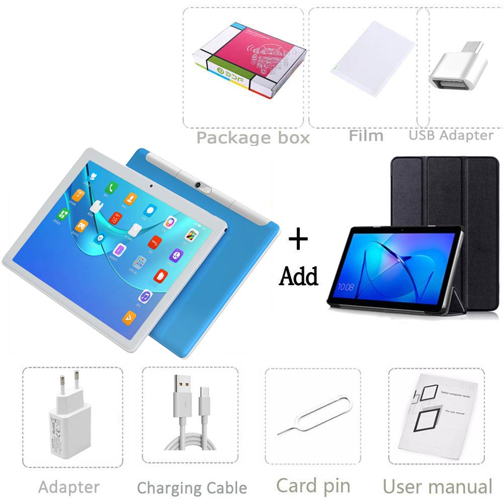 10,1 Zoll Android Tablet Handy SIM Karte 4G 3G Android11 ​​Tablet Octa Core Tablet PC Computer Tab Tab add cover case blau