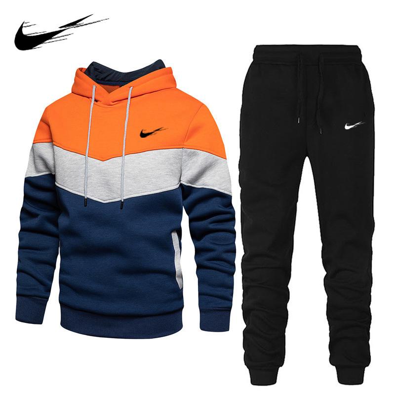 Weiß Herbst Winter Neue Stil Zwei Stück Set Hoodie + Hosen Männer Trainingsanzug Trainingsanzüge Casual Streetwear Herren Outfits Sport Anzüge Trainingsanzug Set L orange