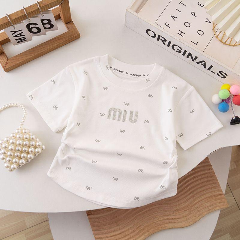 Mädchen Kurzarm Sommer T-Shirt Baby Freizeithemd, Modische Kinderkleidung 140 weiß