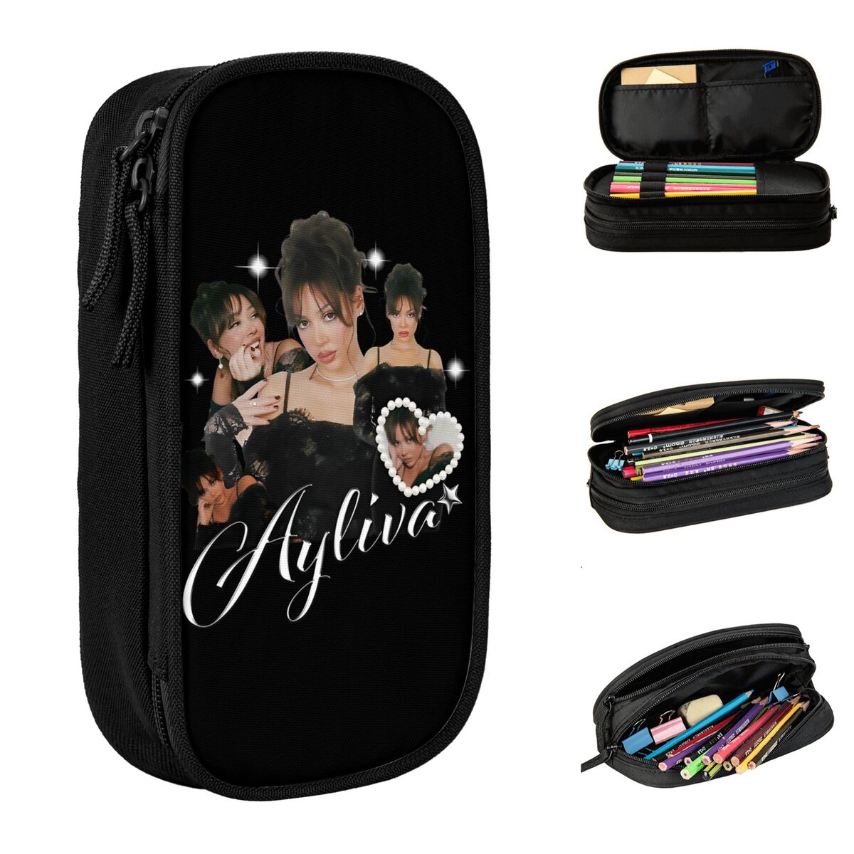 Ayliva Retro 90er Jahre Federmäppchen Niedliche Stiftebox Tasche Mädchen Junge Große Kapazität Schulbedarf Geschenke Federmäppchen 21x10.5x5cm black